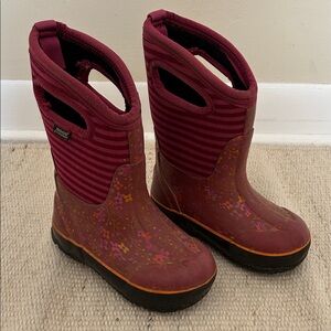 Bogs Kids' Floral Waterproof Boots - Burgundy and Black